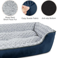 JOEJOY Rectangle Dog Bed for Large Medium Small Dogs - Navy Blue / L(30"x 24"x 9") - image 3