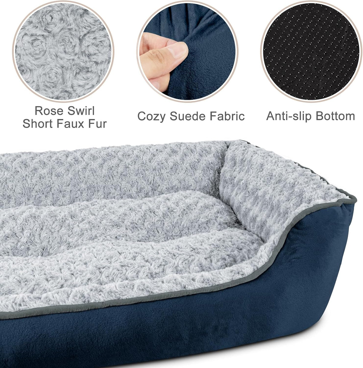 JOEJOY Rectangle Dog Bed for Large Medium Small Dogs - Navy Blue / L(30"x 24"x 9") - image 3