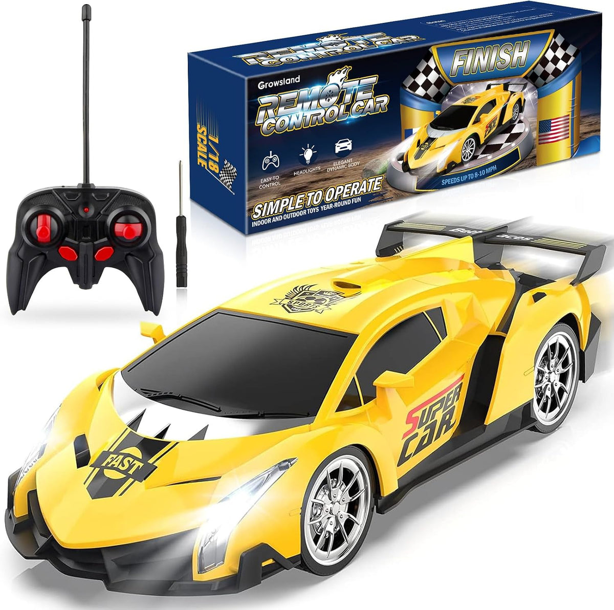 Growsland Remote Control Car for Kids - Yellow
