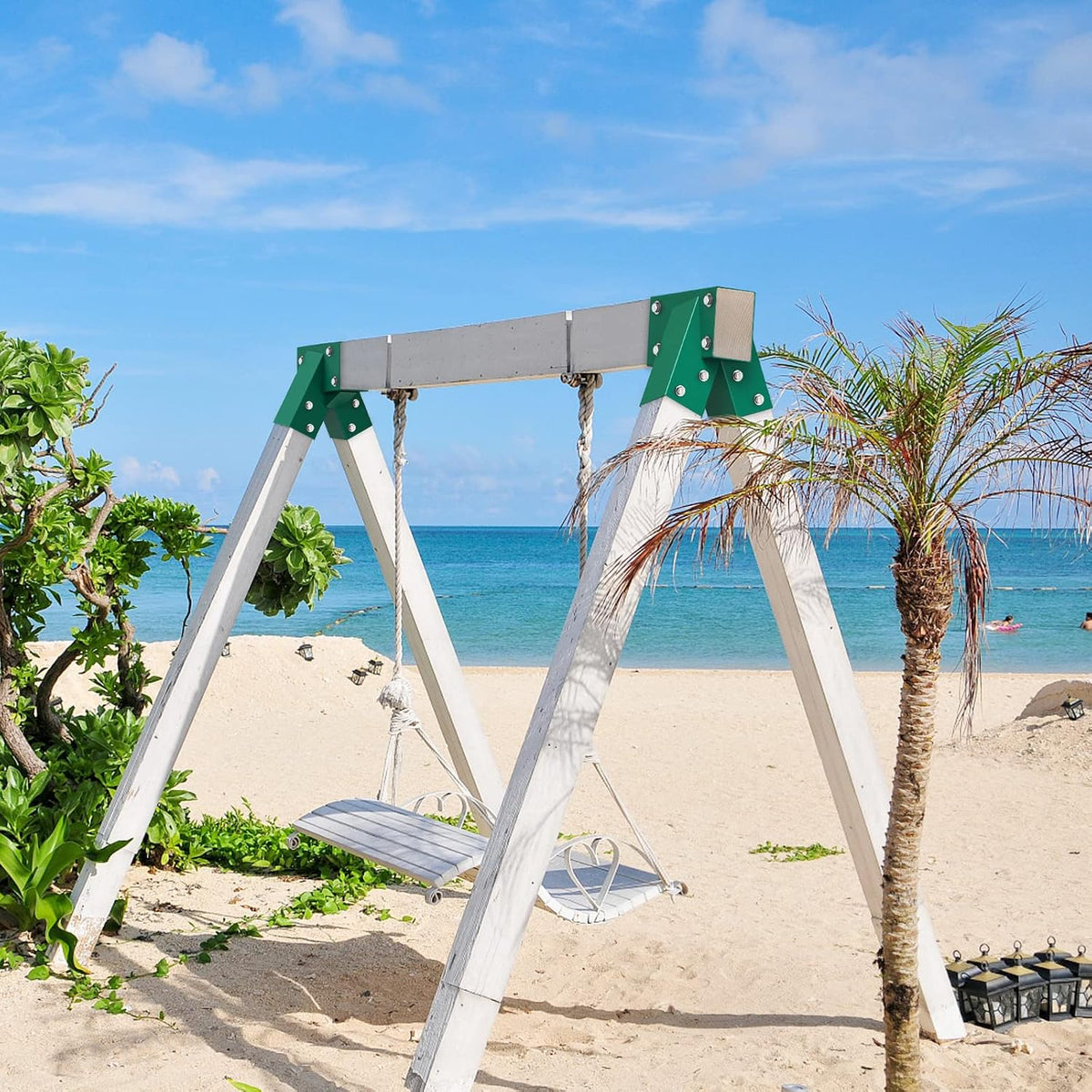 BeneLabel green A-frame middle swing set bracket made of powder coated steel - view 26