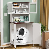 PAKASEPT Cat Litter Box Enclosure Furniture for Self-Cleaning Cat Litter Box with Shelves and Doors