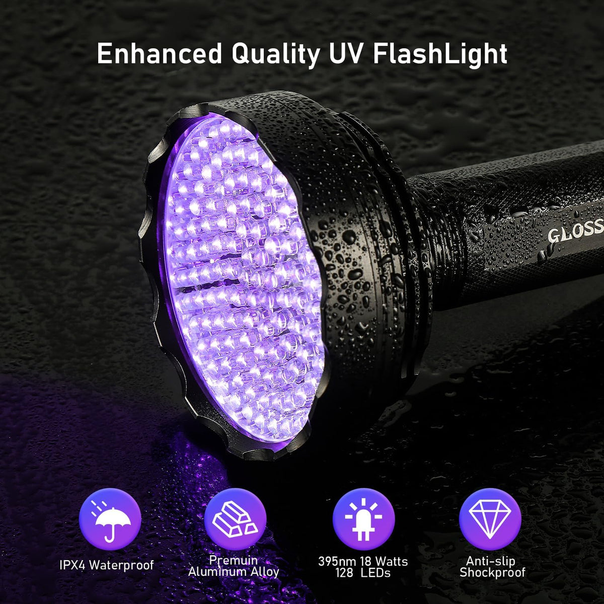 GLOSSDAY UV Flashlight Black Light - 128LED - image 2