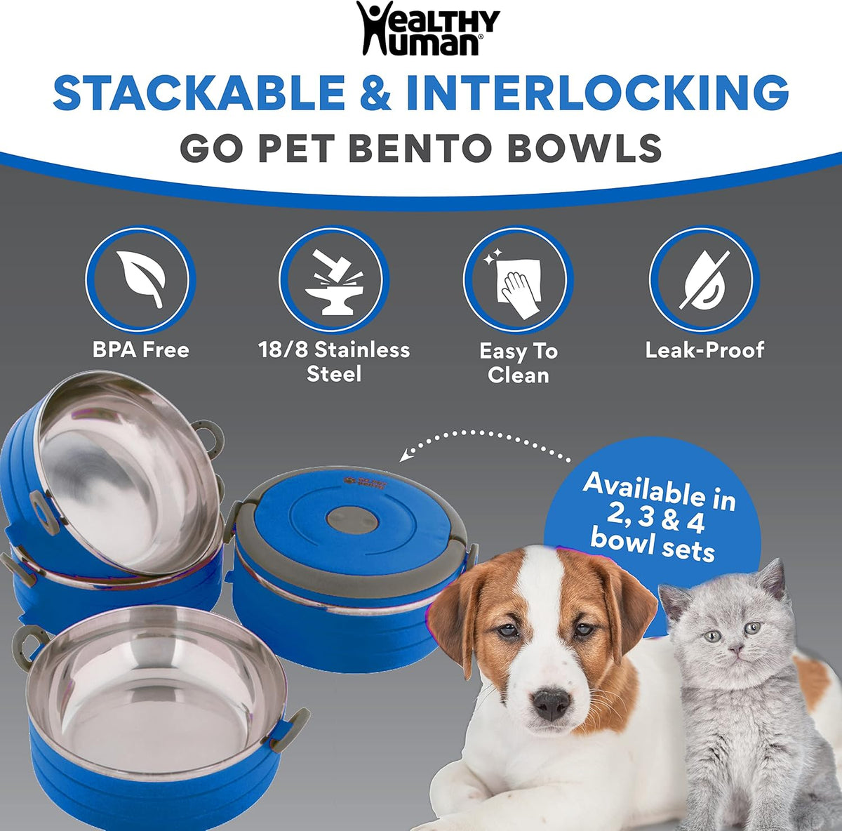 Healthy Human Travel Pet Bento Bowls - 2-Bowl Set / Blue - image 4