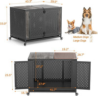 42" Heavy Duty Dog Crate Furniture for Medium and Large Dogs, Enclosed Design with 0.5 inch Holes, Indestructible Metal Kennel for High Anxiety Dogs, Chew Proof Indoor Pet House Cage, Gray