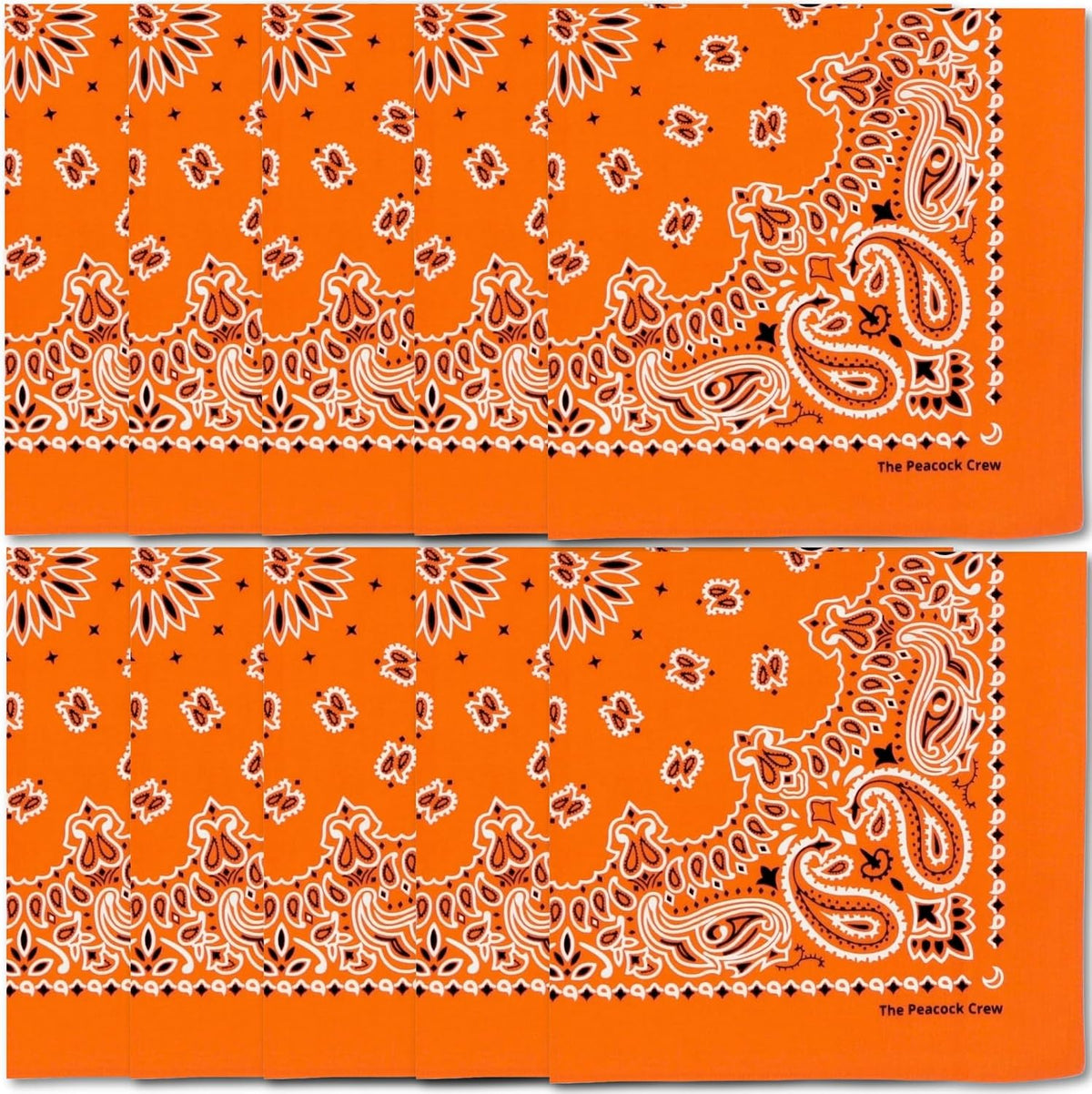 Premium Soft Cotton Bandanas Pack for Men and Women Paisley 22 x 22 - Pack of 10 Orange Slice