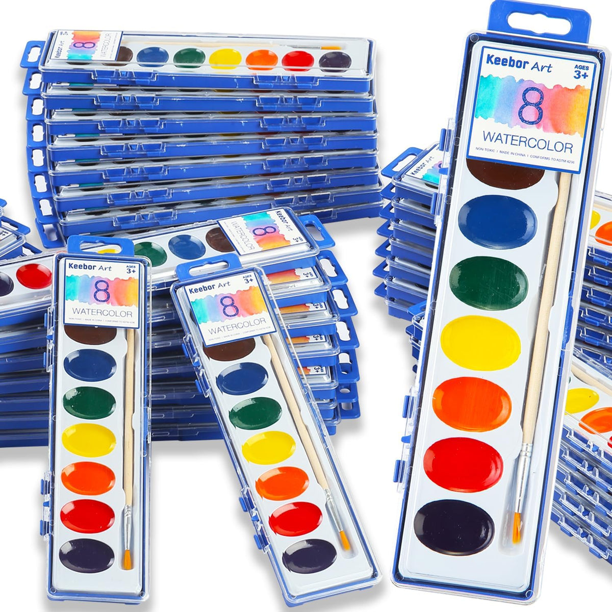 Keebor Washable Watercolor Paint Set, 8 Colors with Paint Brush - 8 Colors(Pack of 36)