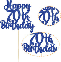 Gyufise 1Pc Happy 80th Birthday Cake Topper Glitter Cheers to 80 - 70th / Blue - image 3