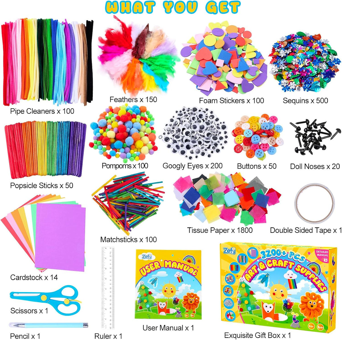 Zefy 3200+ Pcs Arts and Crafts Supplies for Kids - 3288 pcs - image 2