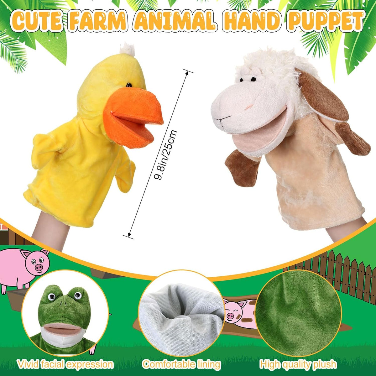Roundfunny animal hand puppets set of 4: cow, frog, duck and sheep with movable mouths - view 10