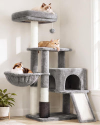 Heybly Cat Tree, 45.3" Cat Tower for Indoor Cats with Large Perch HCT202SG – Essentials for Cats - 42.5 inch / Light Gray