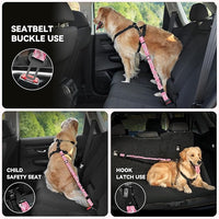Pawaboo Dog Seatbelt for Car, 3-in-1 Dog Seat Belt Bungee, Shockproof Dogs Tether with Buckle & Hook Latch, Adjustable Reflective Dogs Cars Harness Leash with 360° Lockable Buckle, Pink Camouflage