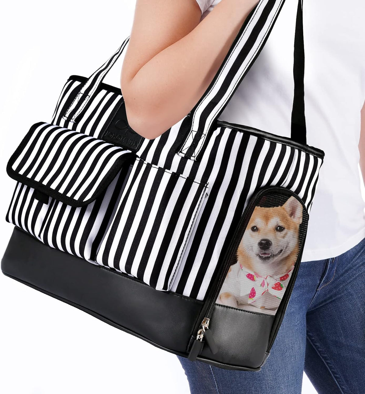 Cat Carrier, Dog Carrier, Pet Carrier - Black White Stripes New
