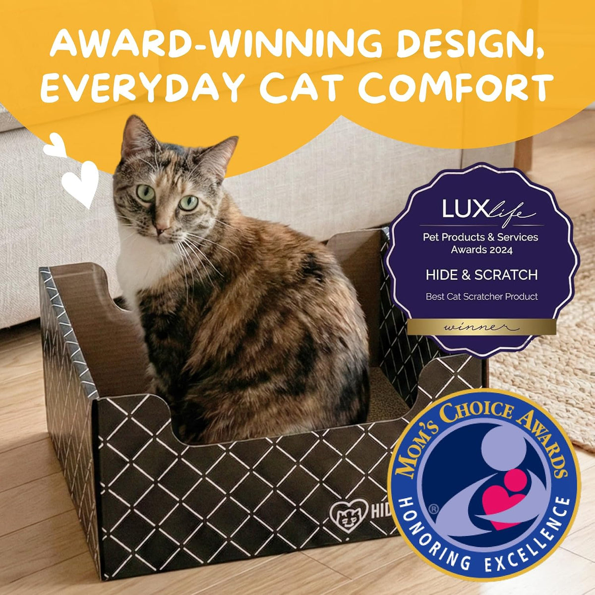 Hide & Scratch Cardboard Cat Scratcher Box & Bed Dark Grey Diamond Pad – Essentials for Cats - Dark Grey Diamond - image 2