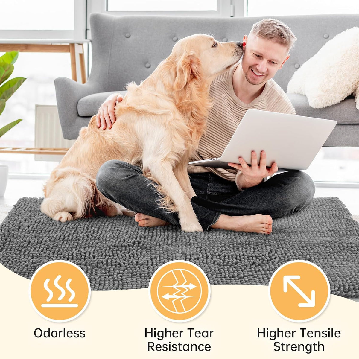 Absorbent Dog Door Mat for Muddy Paws - 60"L x 24"W x 1" Th / Light Grey - image 2