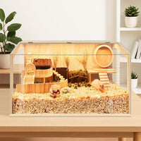 Hamster Cage Chewproof, Large Hamster Cages and Habitats - Natural Oak Wood / 24.0"L x 16.0"W x 16.0"H / Openable Window Roof - image 2