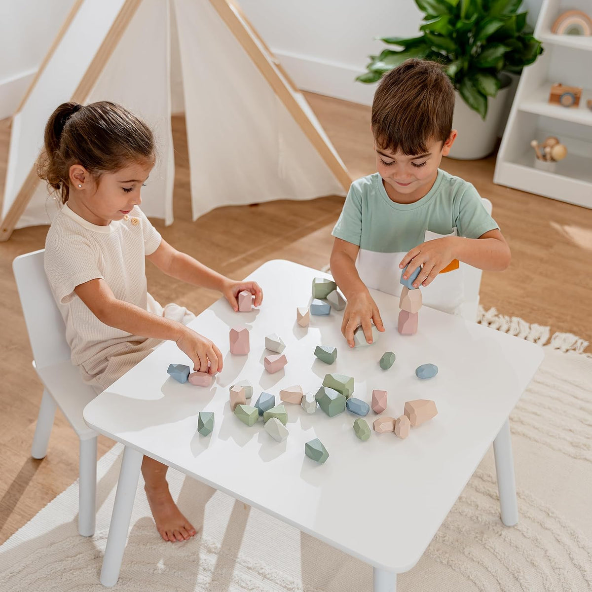 Comfy Cubs wooden stacking rocks, 36 colorful pine wood stones in a neutral pack - view 5