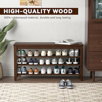 Shoe Bench Storage Rubberwood, Entryway Bench with 3-Tiers Height Adjustable, Shoe Rack Front Door Entrance Organizer for Hallway Living Room, Mudrooms, Walnut,23.6"
