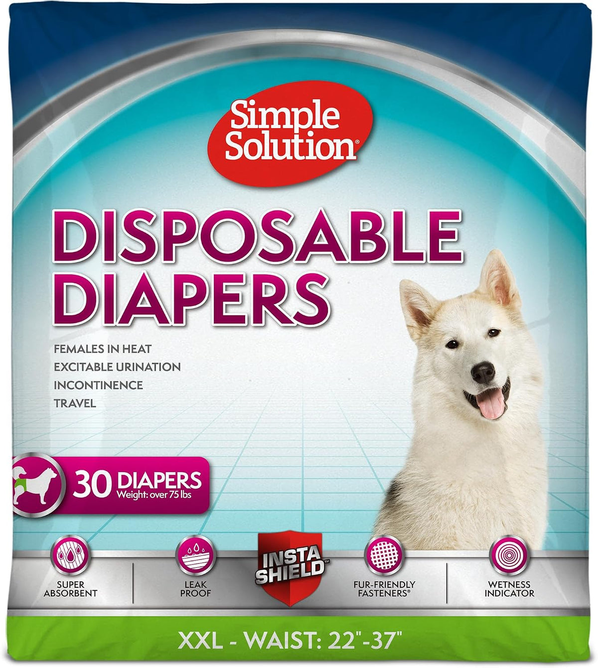 Simple Solution Female Dog Diapers, Disposable Dog Diapers - 30 Count / XXL