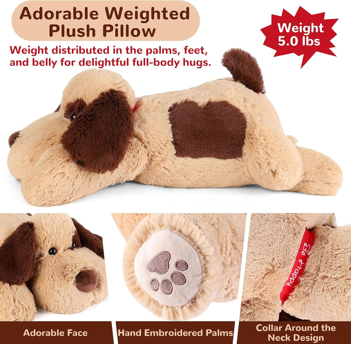 meowtastic Dog Weighted Stuffed Animals, Plush Pillow for Kids – Fun for Kids & Family - Brown Dog / Large / Dog - image 2