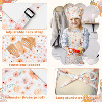 4Pcs Kids Apron and Chef Hat Set Gift for Girls Boys - Floral - image 3