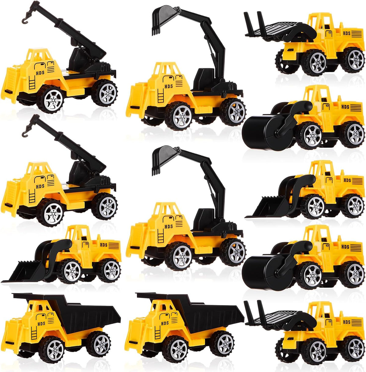 Sosation 72-piece mini construction party favor trucks with cranes, forklifts and excavators
