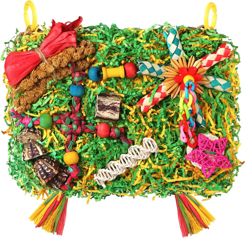 Bird Toys Parakeet Toys,Large-Sized Parrot Foraging & Shredding Cage Hanging Toys with Seagrass Mat - Colorful with Starfruit (1PCS)