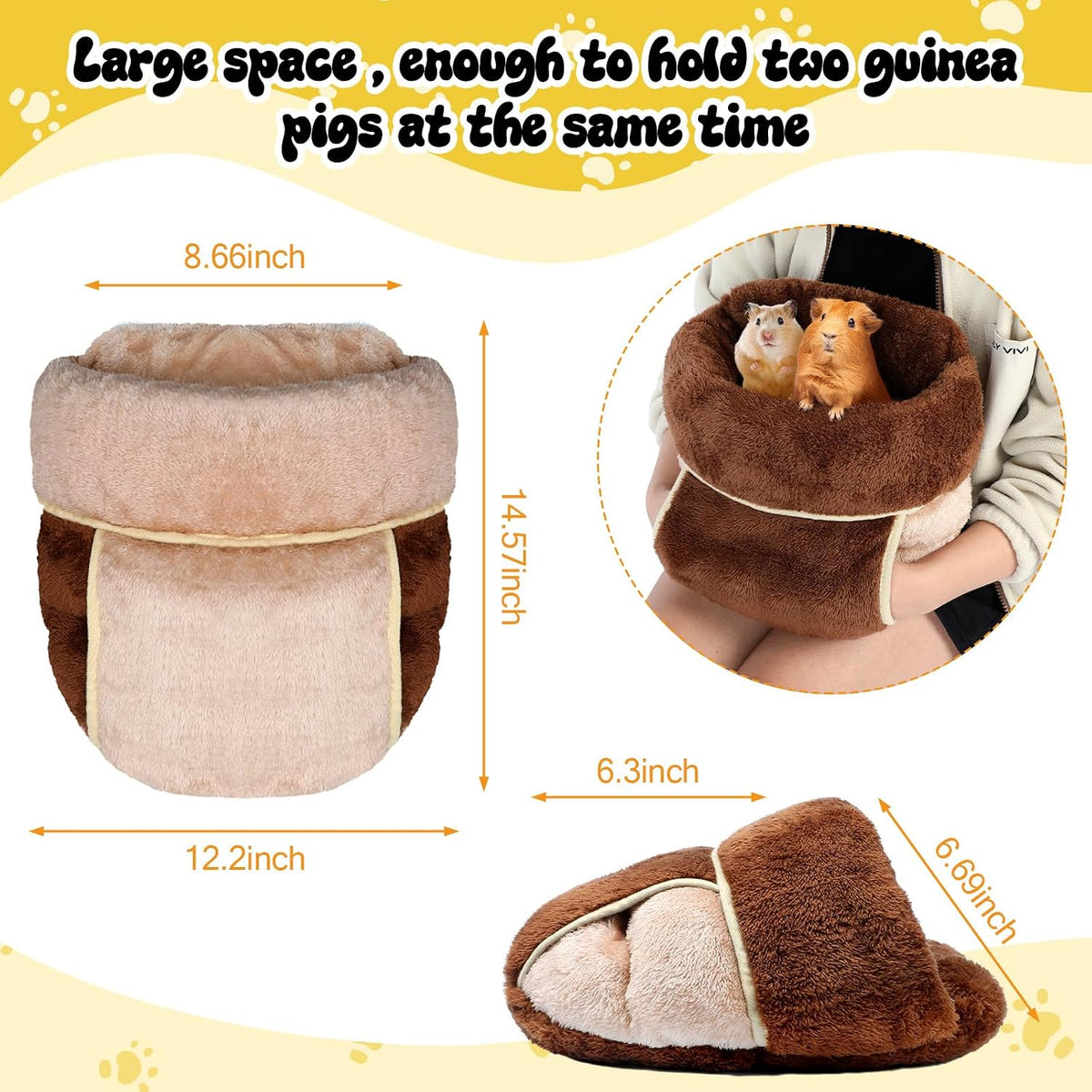 2 Pcs Guinea Pig Fleece Hideouts, Blue, Khaki, Star – Daily Care for Small Pets - Dark Brown, Light Coffee / Solid - image 2