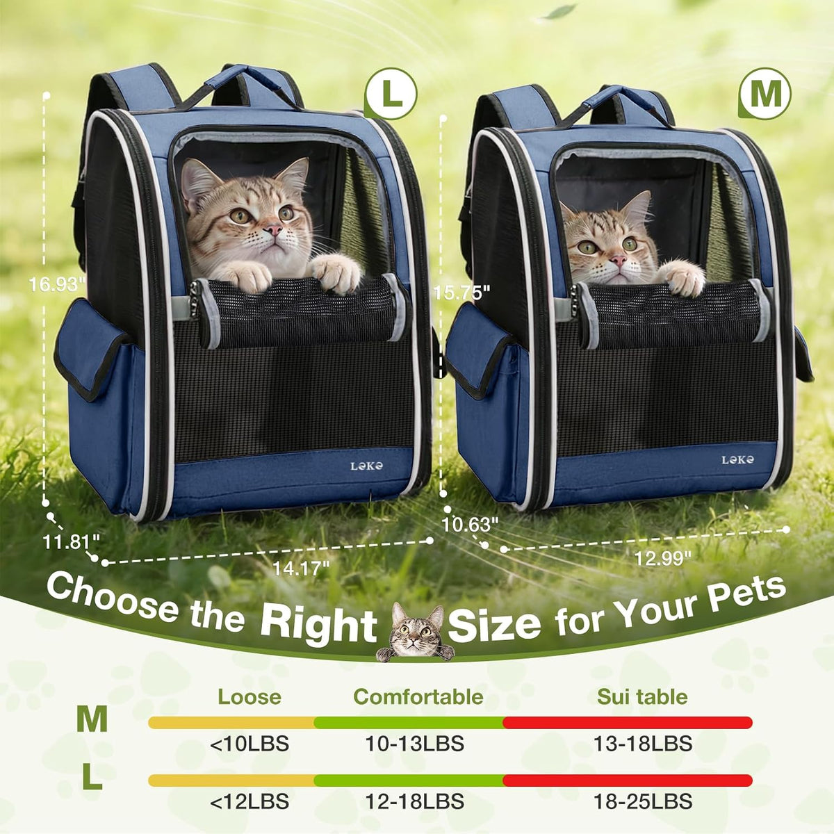 Lekereise Dog Carrier Backpack for Small Medium Dogs Cats up to 18 lbs - Blue / M-Mesh Window - image 4