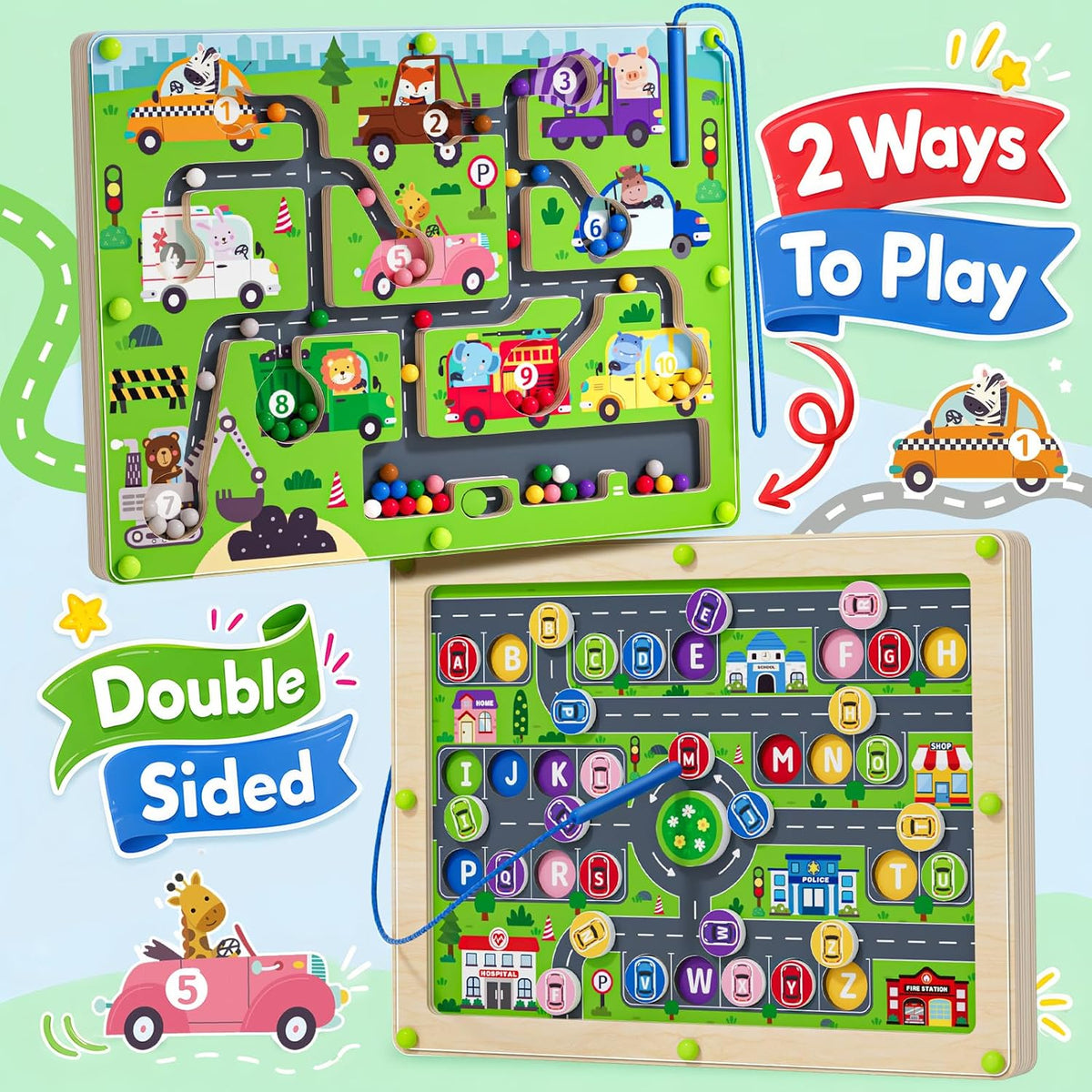 2 in 1 Magnetic Color and Number Maze Double-Sided ABC Alphabet - One Size / Car - image 2