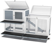 GDLF Two Floors 58" Wooden Indoor Bunny Hutch Rabbit Cage on Wheels Guinea Pig PET House for Small to Medium Animals Waterproof No Leak Tray