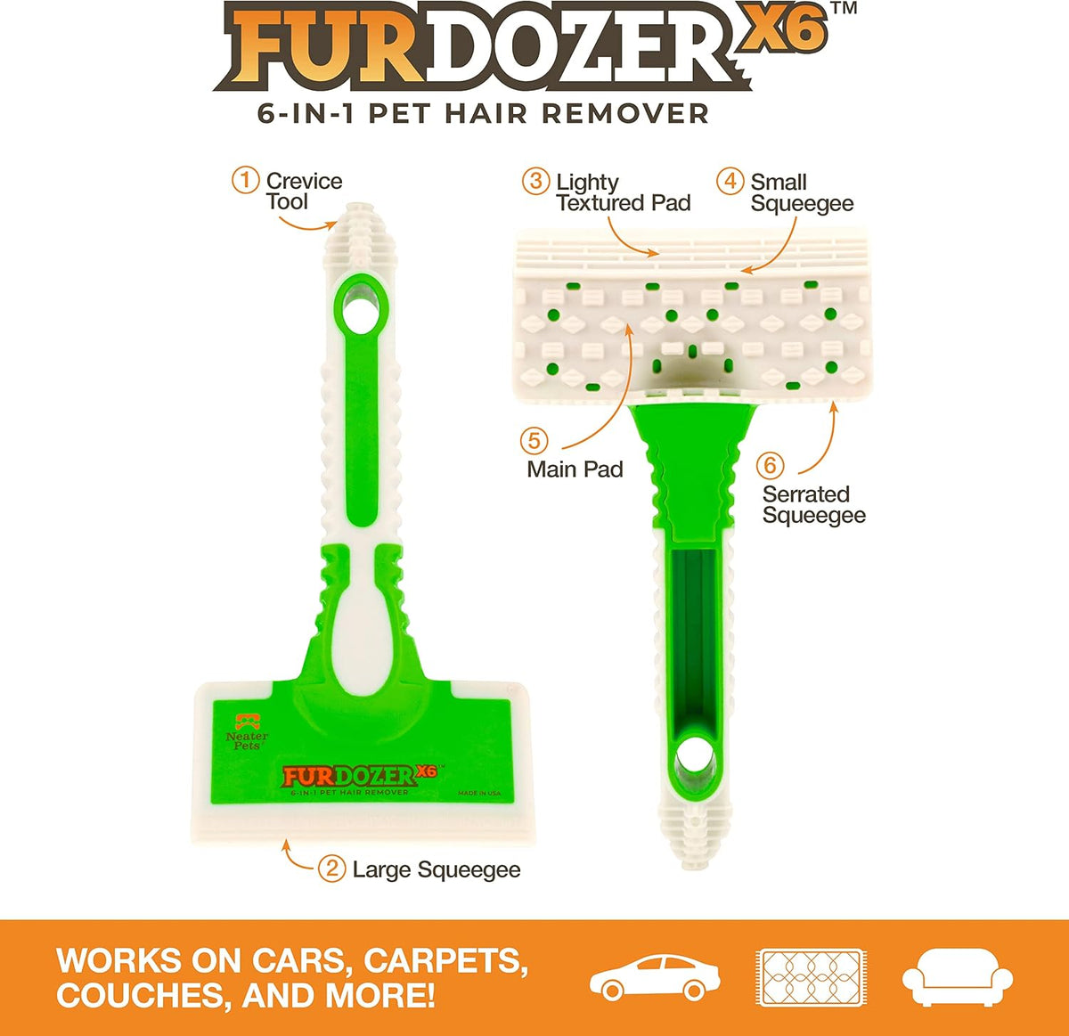 FurDozer Pet Hair Remover & Auto Detailing Tools - Green / (3 Pack) - X6, X3 PRO, X3 MINI - image 2
