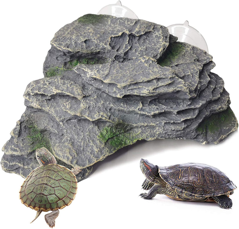 Turtle Basking Platform Baby Tortoise Climbing Ramp Shale Reptiles - Gray - L: 7.1”Lx6.3”Wx2.7”H