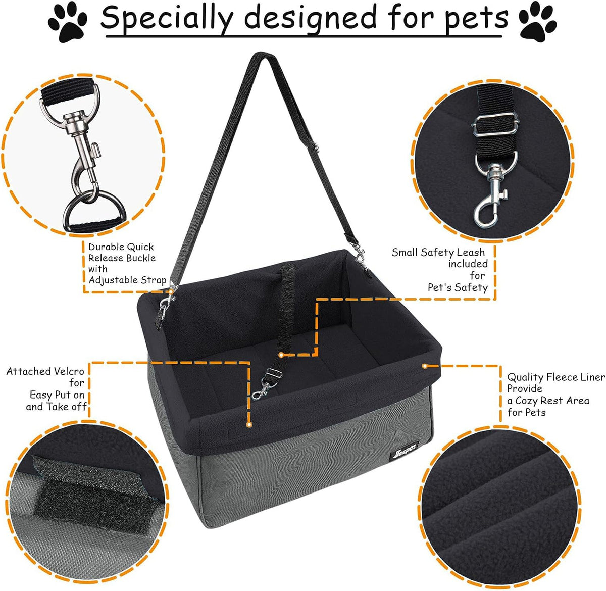 Jespet Dog Booster Seat for Cars, Travel Carrier with Seat Belt – Essentials for Dogs - Black-16 L x 13" D x 9" H - image 2