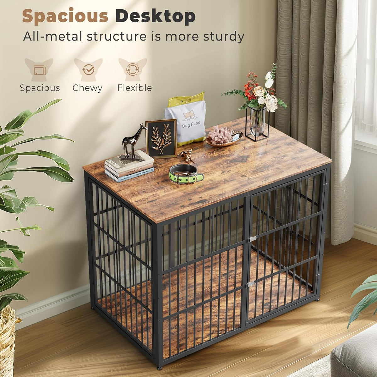 Lyromix 48'' XXL Dog Crate Furniture with 3 Doors for Large Dogs – Essentials for Dogs - Brown / 47.2"L x 29.1"W x 37.6"H - image 4