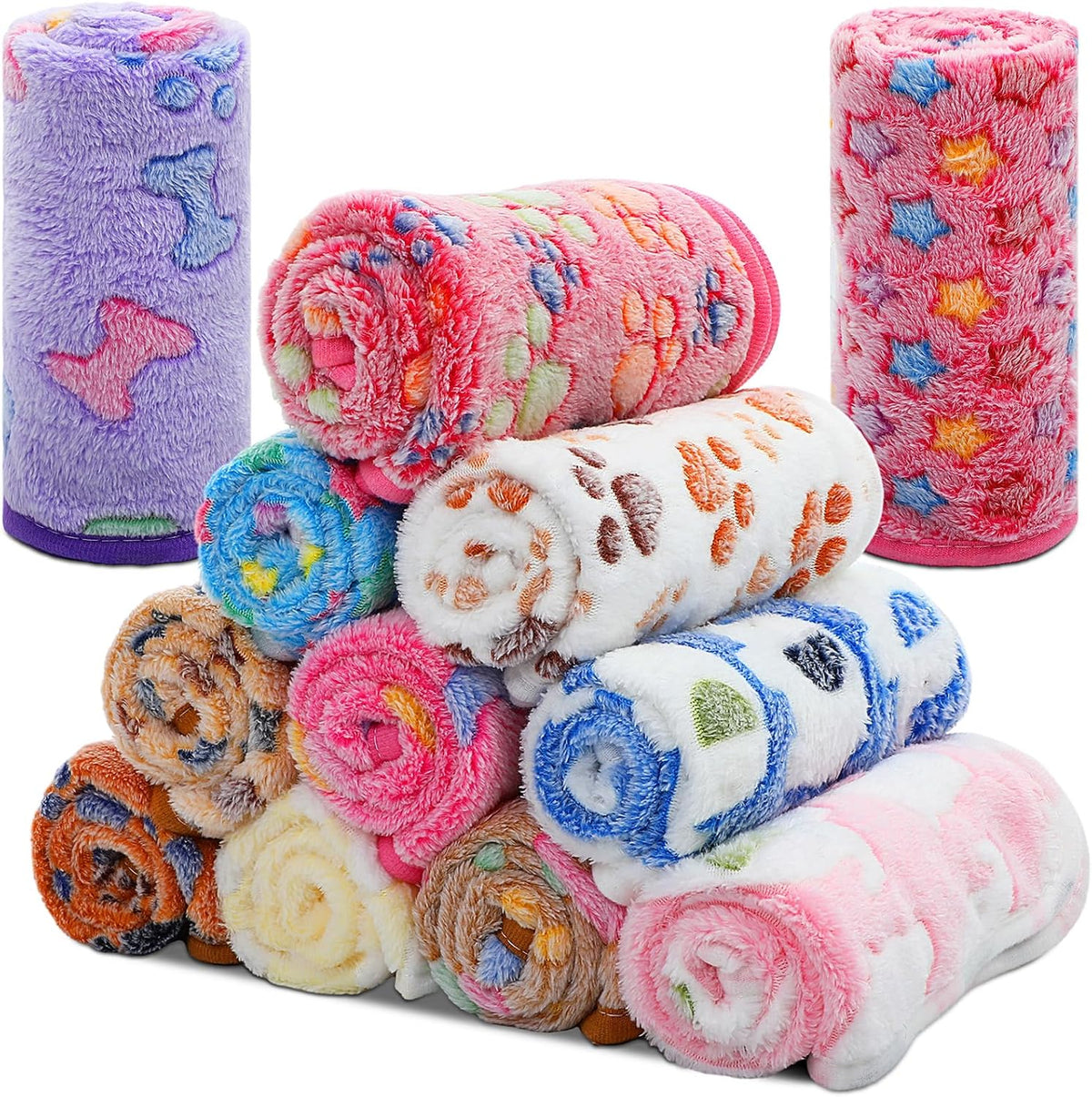 Tatuo 12 Pcs 30x20 in Puppy Dog Blankets Fleece Cat Pet Blankets Soft - 30 x 20 Inch