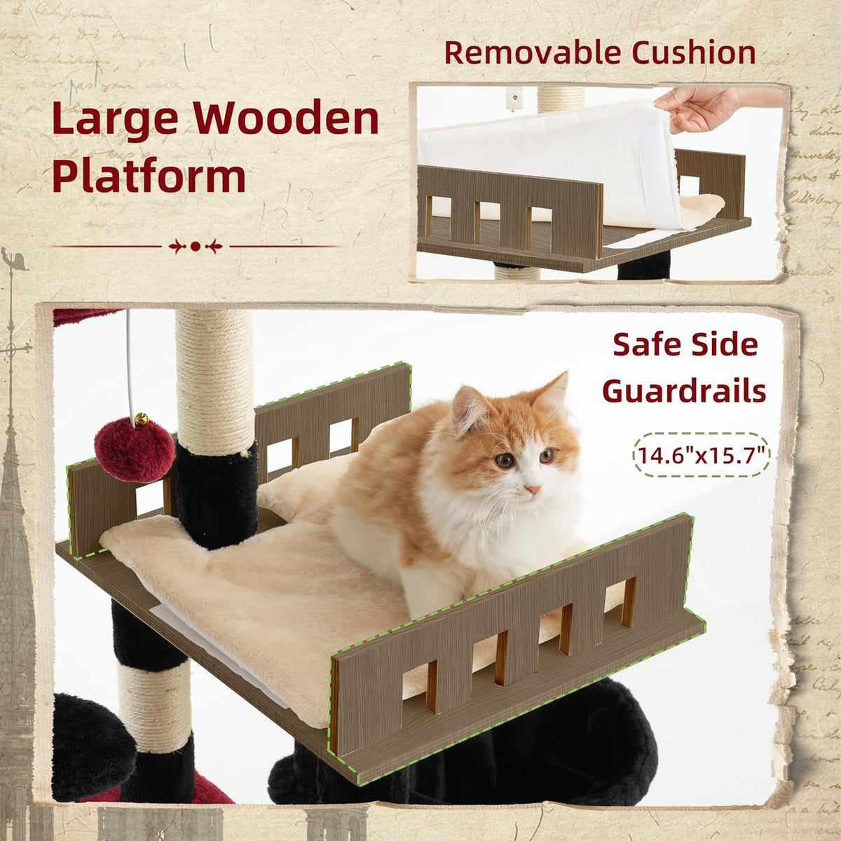 Maine Coon Cat Tree, Heavy Duty Cat Tower for 20 lbs+, GCT033G – Essentials for Cats - 52 inches / Black and red - image 3