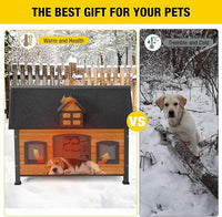 Aivituvin Dog House with Insulated Liner Anti-Chewing Metal Frame Design Insulated Wooden Dog Kennel with Unique Design Roof, Weatherproof Dog House for Outdoor Indoor
