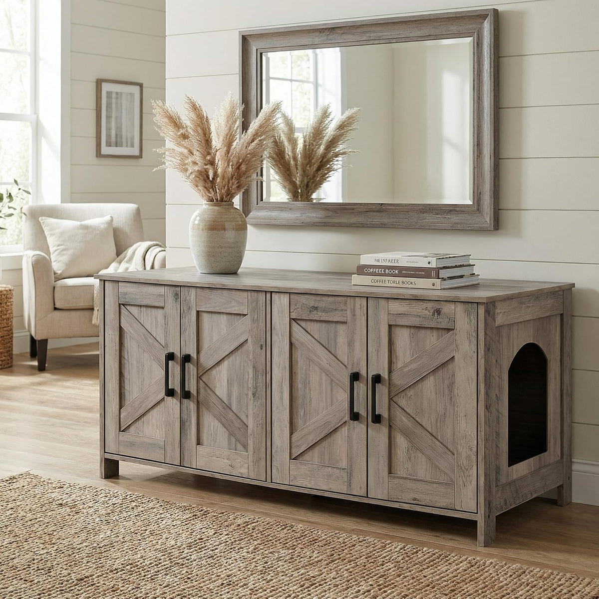 31.5" L Cat Litter Box Enclosure with Barn Door - 47.2"L / Greige