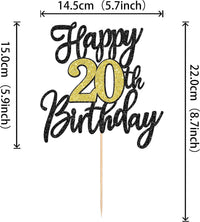 1 PCS Happy 60th Birthday Cake Topper Black Gold Glitter Cheers to 60 - 20th - image 2