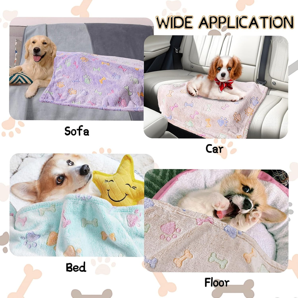 Rezutan Blanket for Large Dogs & Cats Soft Reversible Cute Paw 40"x31" – Essentials for Dogs - Purple1/Green1/Brown1 / Small,23x16Inch - image 2