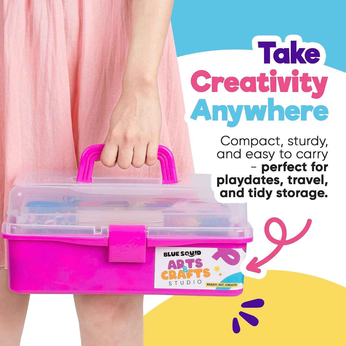 Blue Squid Arts & Crafts Box- 2800+ pcs Deluxe Craft Supplies Box - Craft Box Pink - image 3