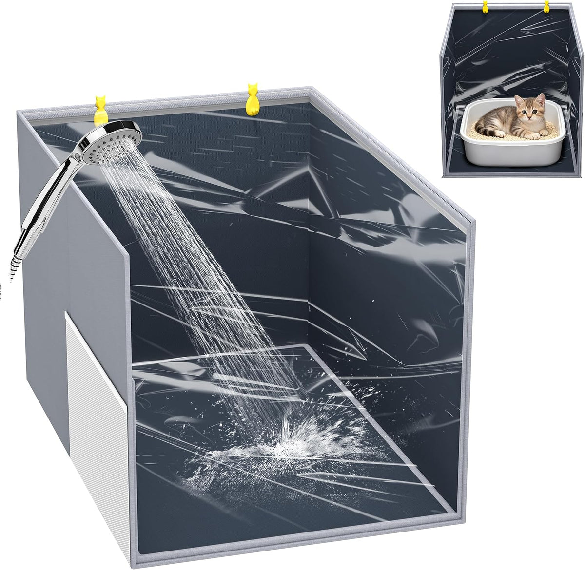 Waterproof Cat Litter Box Enclosure Splash Guard - Gray-High