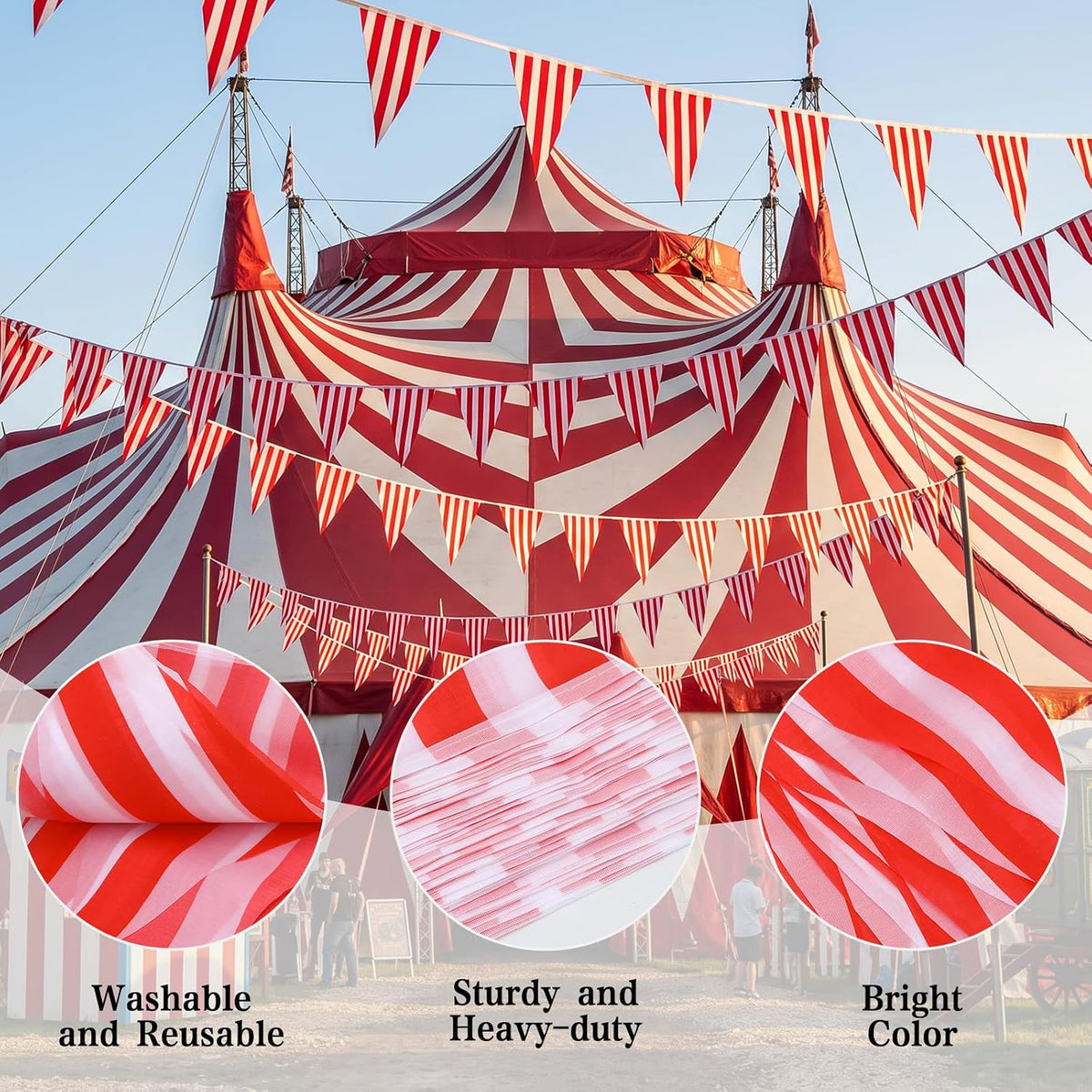 RUBFAC 170ft 120pcs Red White Striped Pennant Banner – Fun for Kids & Family - red and white / 425ft - image 4