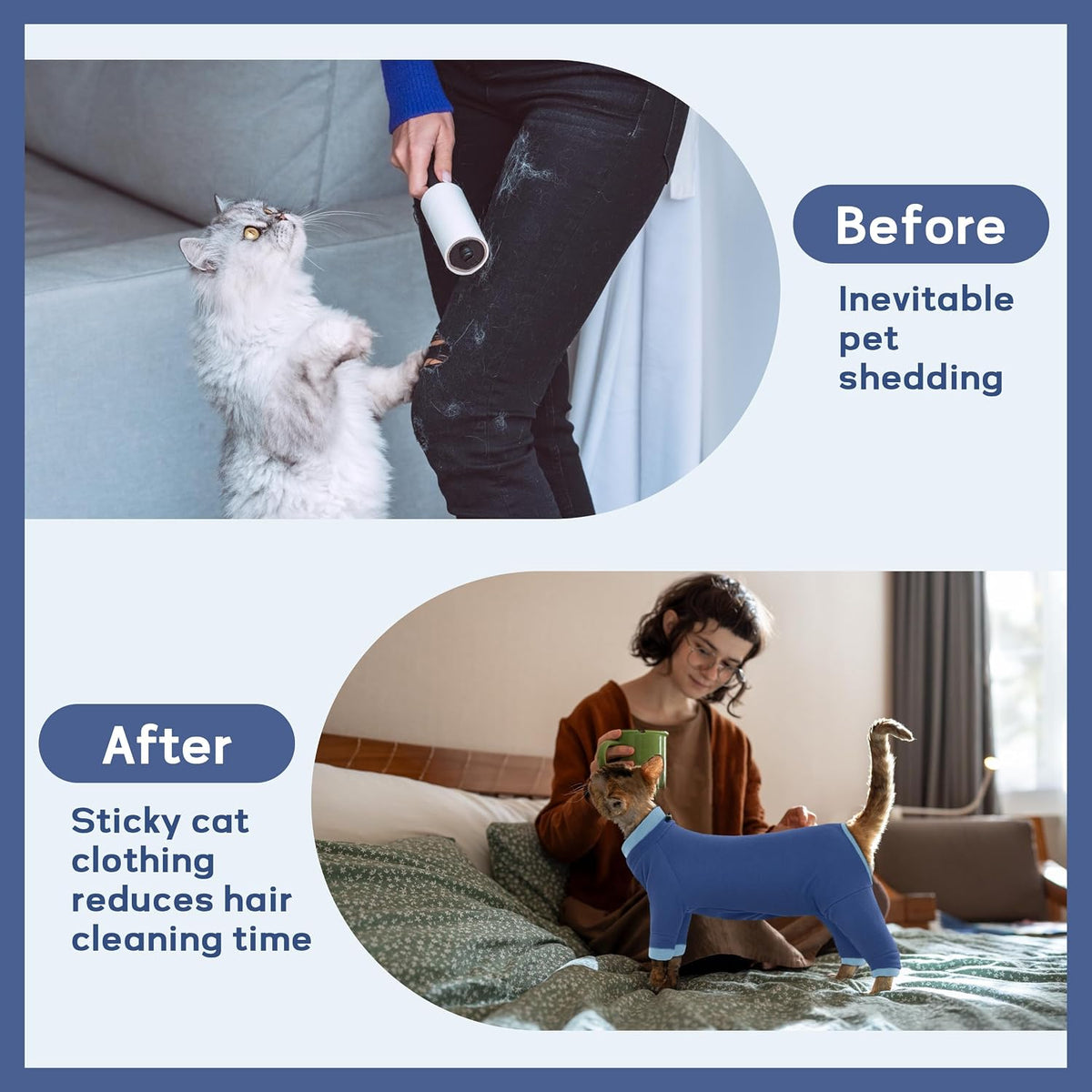 Sticky Hair Cat Clothes, Prevent Loss Pajamas - X-Large / Blue - image 3