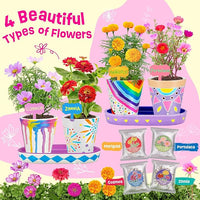 4 Set Paint & Plant Flower Gardening Kit - Gifts for Girls Ages 8-12, Arts and Crafts for Kids Ages 8-12, Kids Gardening Set, Birthday Toys Gifts for Girls Boys Ages 6 7 8 9 10 11 12