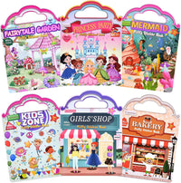 Cosomia 6 reusable puffy sticker books with princess, mermaid and garden themes
