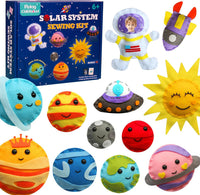 Flying Childhood solar system sewing kit for kids with felt planets, needles and floss