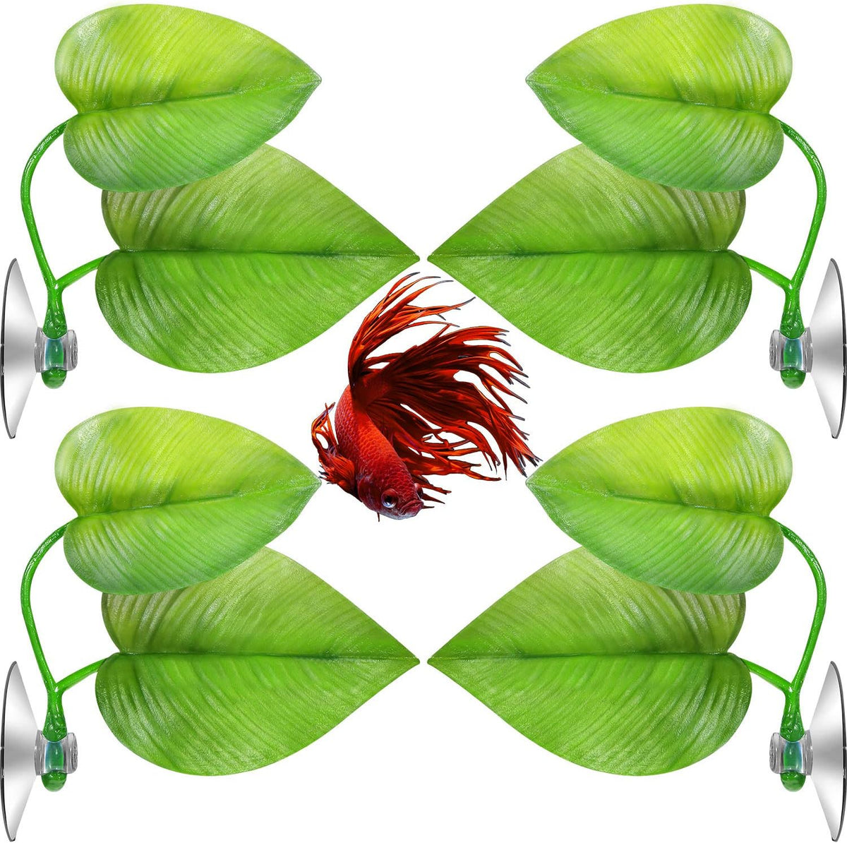 Boao 4 Pcs Betta Fish Bed Leaf Hammock Fish Tank Accessories - Double Leaf