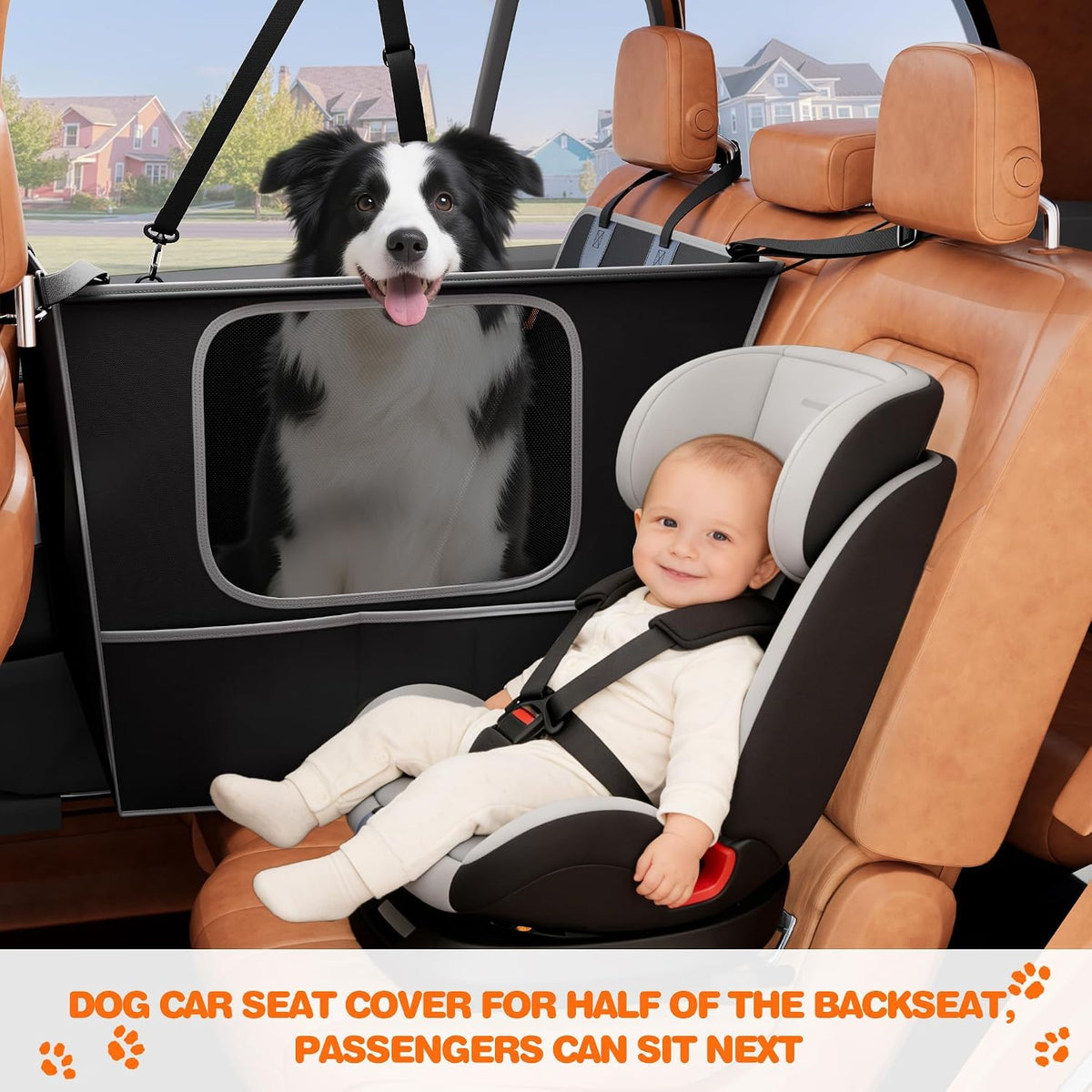 njnj Half Dog Car Seat Cover for Back Seat - Black with Mesh Window - image 4