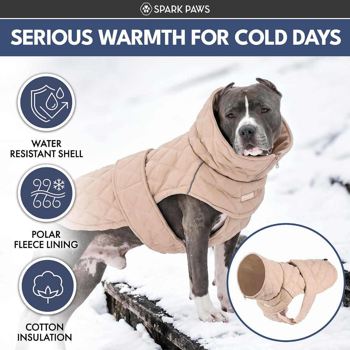 Spark Paws Quilted Dog Winter Coat - Beige / 3XL - image 2